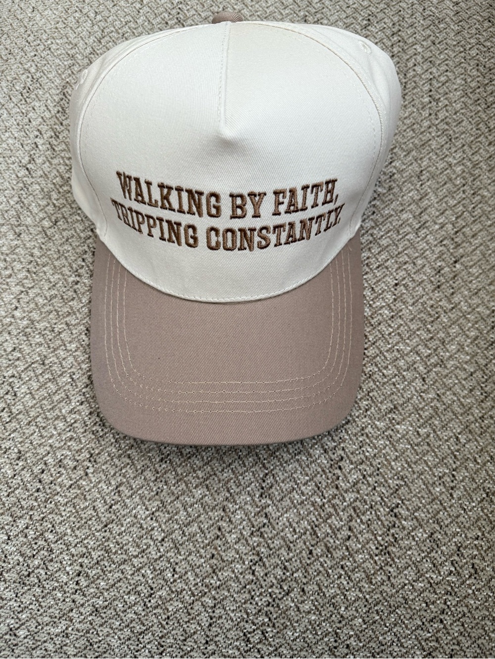 Walking By Faith Two-Tone Trucker Baseball Cap - Cream & Tan Adjustable NWOT